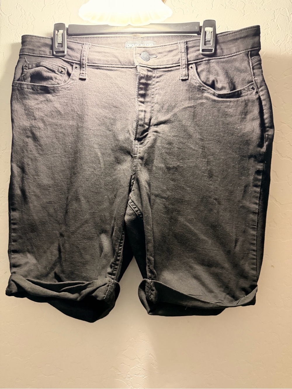 DKNY Jeans Black Rolled Hem Denim Shorts